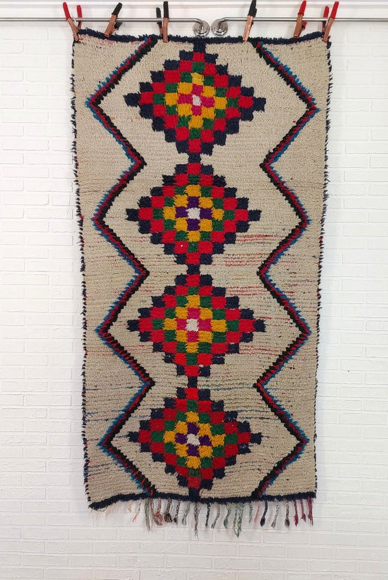 Vintage Small Moroccan Rug - Authentic Beni Ourain Small Rug - Handmade Berber Rug, Unique Design MoroccanBazzArts