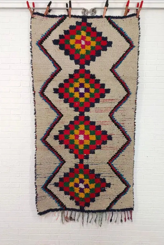 Vintage Small Moroccan Rug - Authentic Beni Ourain Small Rug - Handmade Berber Rug, Unique Design MoroccanBazzArts