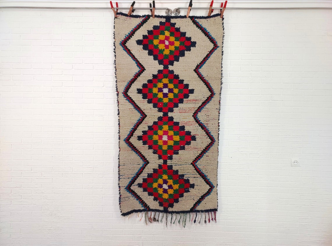 Vintage Small Moroccan Rug - Authentic Beni Ourain Small Rug - Handmade Berber Rug, Unique Design MoroccanBazzArts