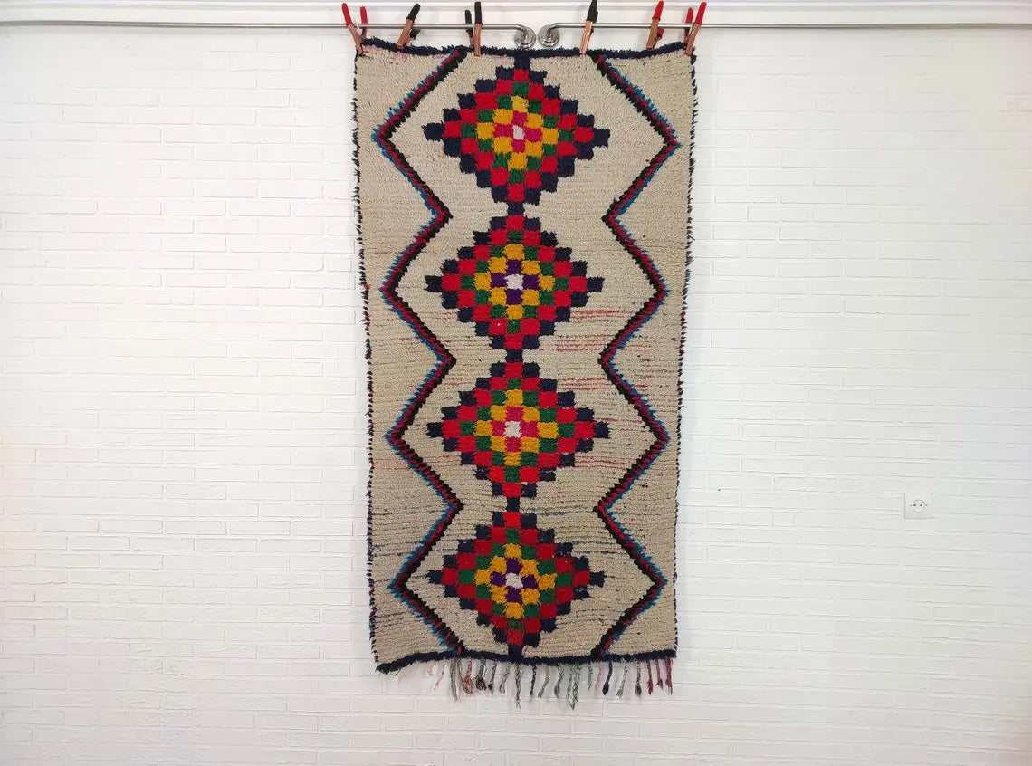 Vintage Small Moroccan Rug - Authentic Beni Ourain Small Rug - Handmade Berber Rug, Unique Design MoroccanBazzArts