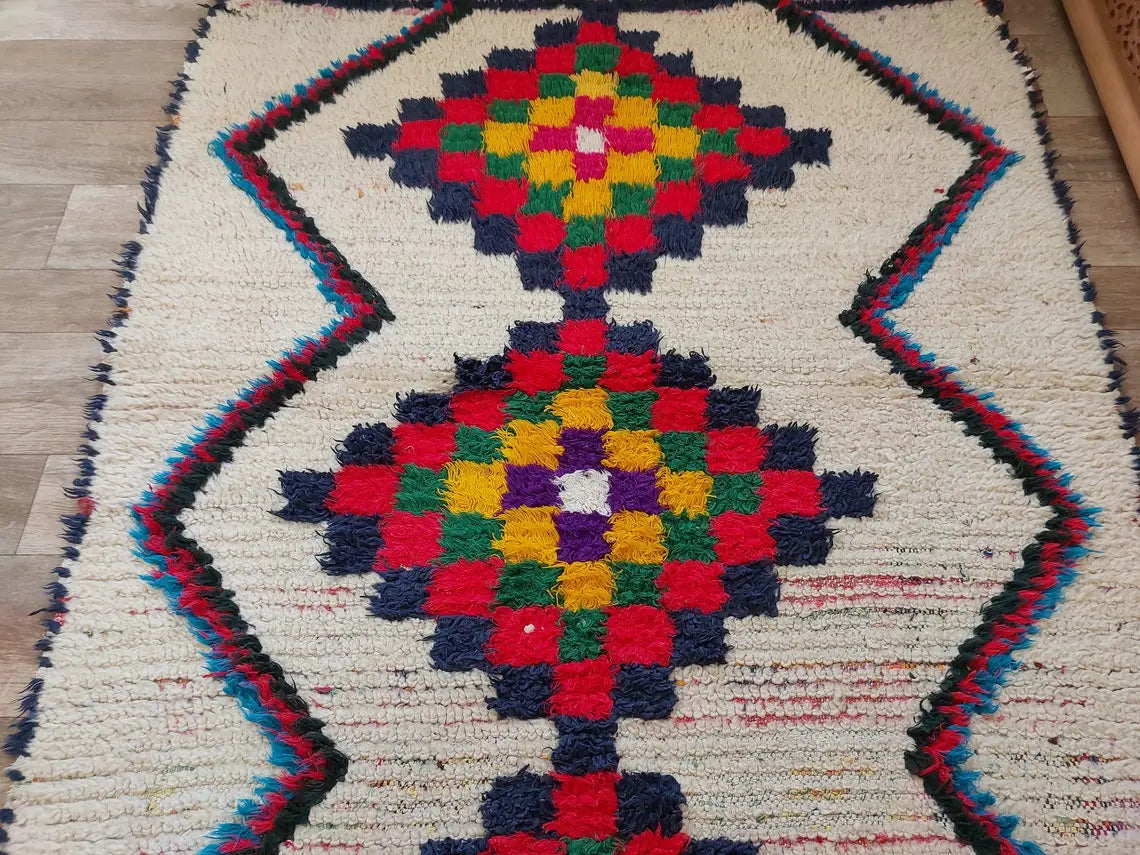 Vintage Small Moroccan Rug - Authentic Beni Ourain Small Rug - Handmade Berber Rug, Unique Design MoroccanBazzArts