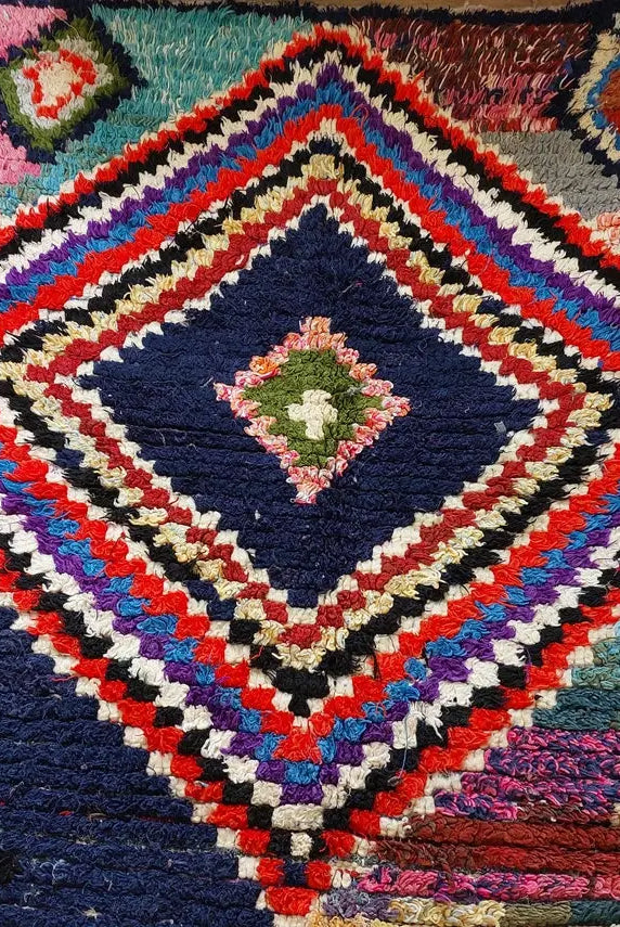 Vintage Boucherouite Rug - Art Moroccan Rug - Abstract Beni Rug - Handknotted Berber Rug - Colorful Carpet 142x224 Cm MoroccanBazzArts