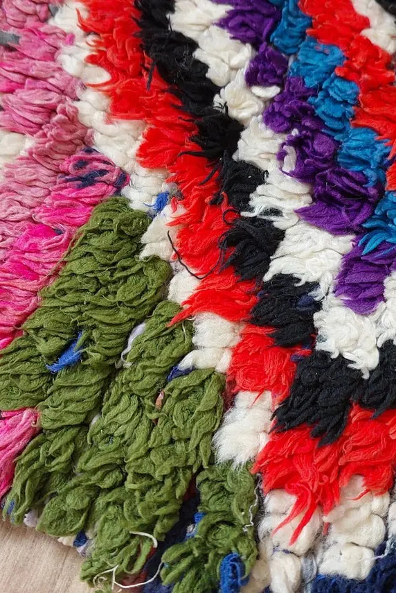 Vintage Boucherouite Rug - Art Moroccan Rug - Abstract Beni Rug - Handknotted Berber Rug - Colorful Carpet 142x224 Cm MoroccanBazzArts