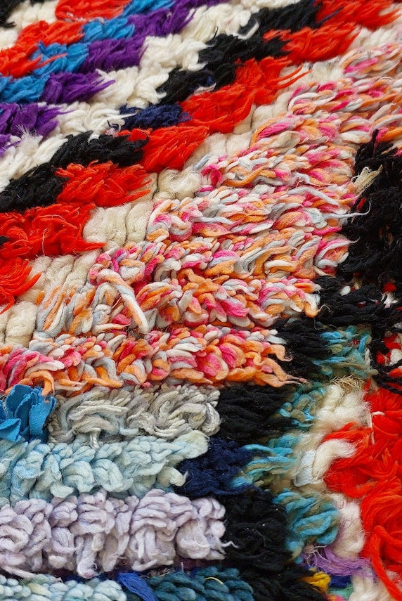 Vintage Boucherouite Rug - Art Moroccan Rug - Abstract Beni Rug - Handknotted Berber Rug - Colorful Carpet 142x224 Cm MoroccanBazzArts