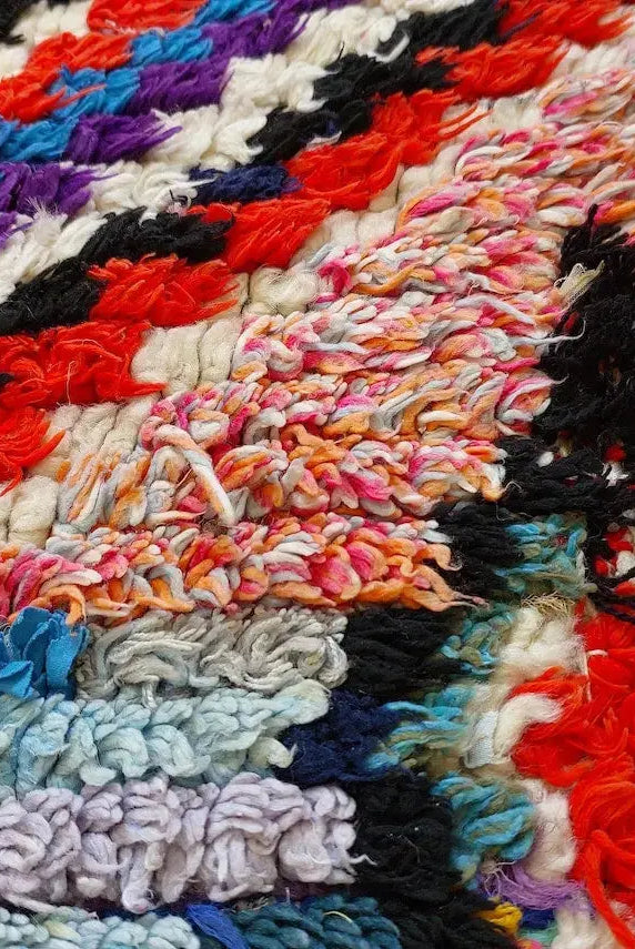 Vintage Boucherouite Rug - Art Moroccan Rug - Abstract Beni Rug - Handknotted Berber Rug - Colorful Carpet 142x224 Cm MoroccanBazzArts