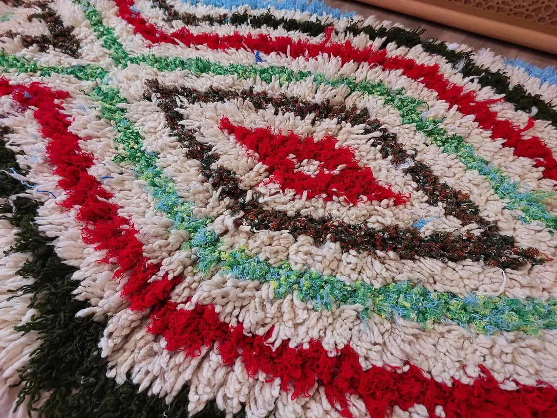 Small Moroccan Rug - Vintage Azilal Rug - Hand Woven Bedside Rug - Boucherouite Rug - Handmade Berber Rug, 100 X182cm MoroccanBazzArts