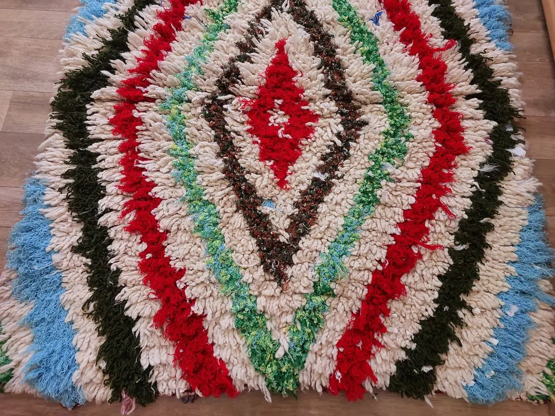 Small Moroccan Rug - Vintage Azilal Rug - Hand Woven Bedside Rug - Boucherouite Rug - Handmade Berber Rug, 100 X182cm MoroccanBazzArts