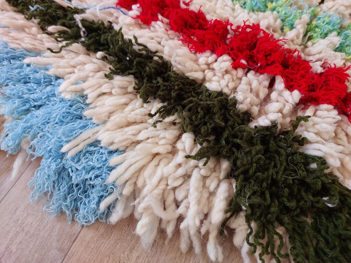 Small Moroccan Rug - Vintage Azilal Rug - Hand Woven Bedside Rug - Boucherouite Rug - Handmade Berber Rug, 100 X182cm MoroccanBazzArts