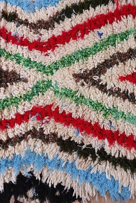 Small Moroccan Rug - Vintage Azilal Rug - Hand Woven Bedside Rug - Boucherouite Rug - Handmade Berber Rug, 100 X182cm MoroccanBazzArts