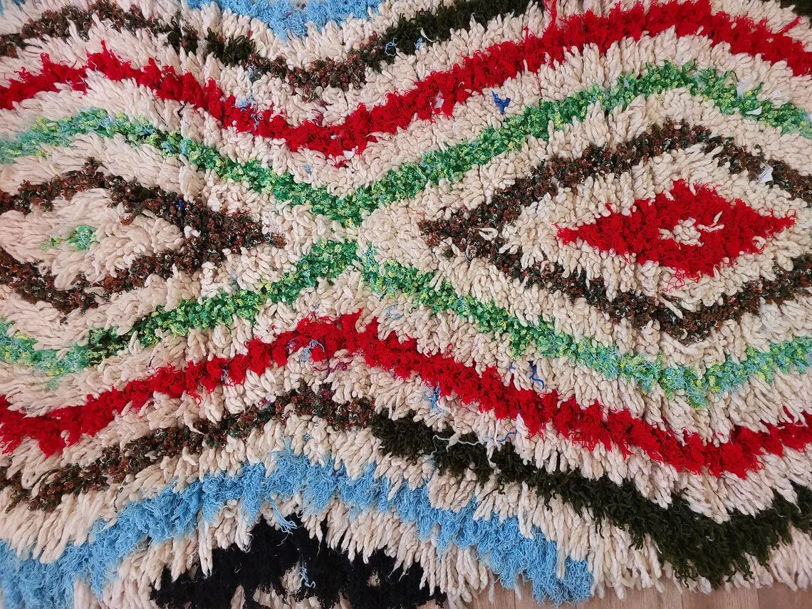 Small Moroccan Rug - Vintage Azilal Rug - Hand Woven Bedside Rug - Boucherouite Rug - Handmade Berber Rug, 100 X182cm MoroccanBazzArts