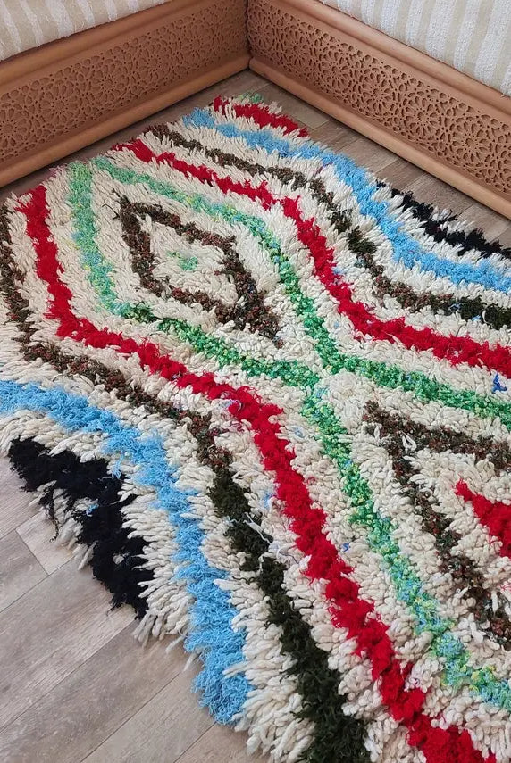 Small Moroccan Rug - Vintage Azilal Rug - Hand Woven Bedside Rug - Boucherouite Rug - Handmade Berber Rug, 100 X182cm MoroccanBazzArts