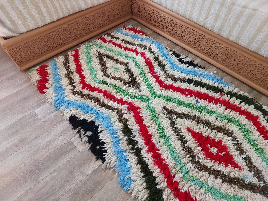 Small Moroccan Rug - Vintage Azilal Rug - Hand Woven Bedside Rug - Boucherouite Rug - Handmade Berber Rug, 100 X182cm MoroccanBazzArts