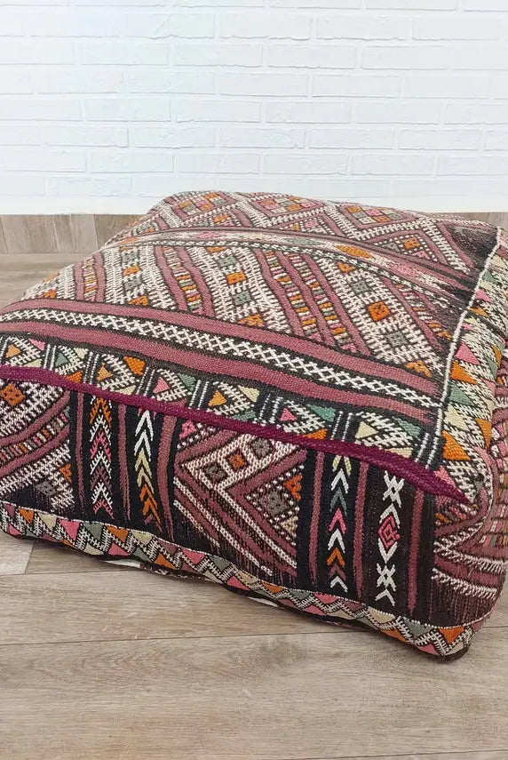 Vintage Moroccan Kilim Floor Pouf: Handmade Wool Berber Ottoman Cushion For Bohemian Home Decor MoroccanBazzArts
