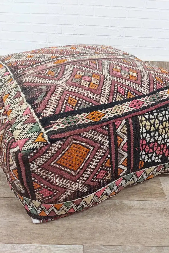 Vintage Moroccan Kilim Floor Pouf: Handmade Wool Berber Ottoman Cushion For Bohemian Home Decor MoroccanBazzArts