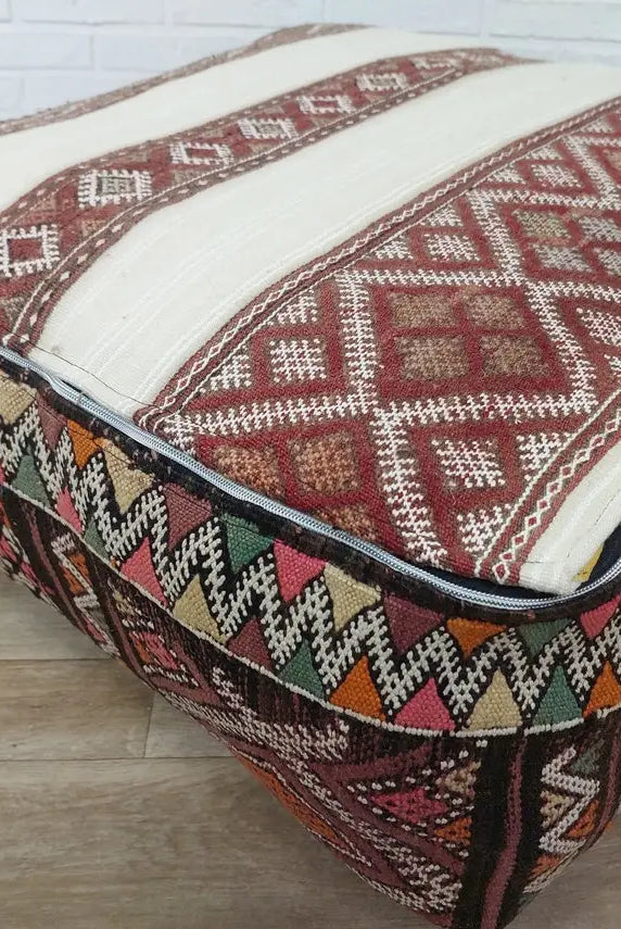 Vintage Moroccan Kilim Floor Pouf: Handmade Wool Berber Ottoman Cushion For Bohemian Home Decor MoroccanBazzArts