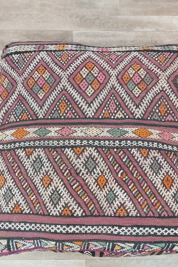 Vintage Moroccan Kilim Floor Pouf: Handmade Wool Berber Ottoman Cushion For Bohemian Home Decor MoroccanBazzArts