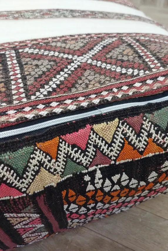 Vintage Moroccan Kilim Floor Pouf: Handmade Berber Wool Cushion Ottoman for Boho Home Decor MoroccanBazzArts