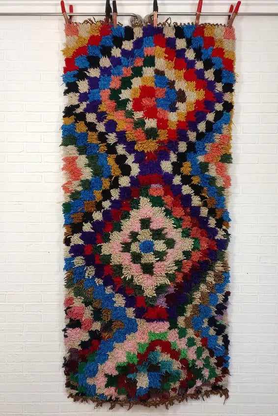 Moroccan Boucherouite Rug, 90 X 197cm, Authentic Berber Runner, Handmade Colorful Small Rug, Recycled Textile Rug MoroccanBazzArts