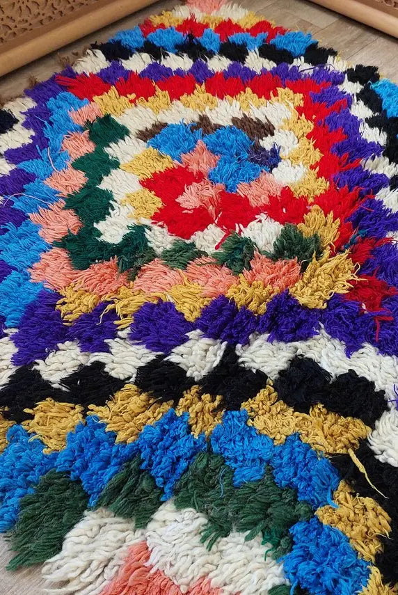 Moroccan Boucherouite Rug, 90 X 197cm, Authentic Berber Runner, Handmade Colorful Small Rug, Recycled Textile Rug MoroccanBazzArts