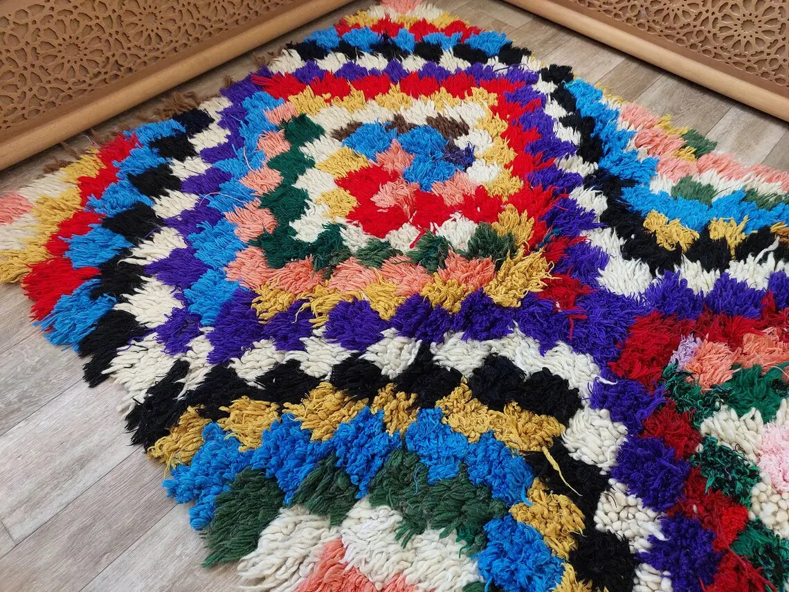 Moroccan Boucherouite Rug, 90 X 197cm, Authentic Berber Runner, Handmade Colorful Small Rug, Recycled Textile Rug MoroccanBazzArts