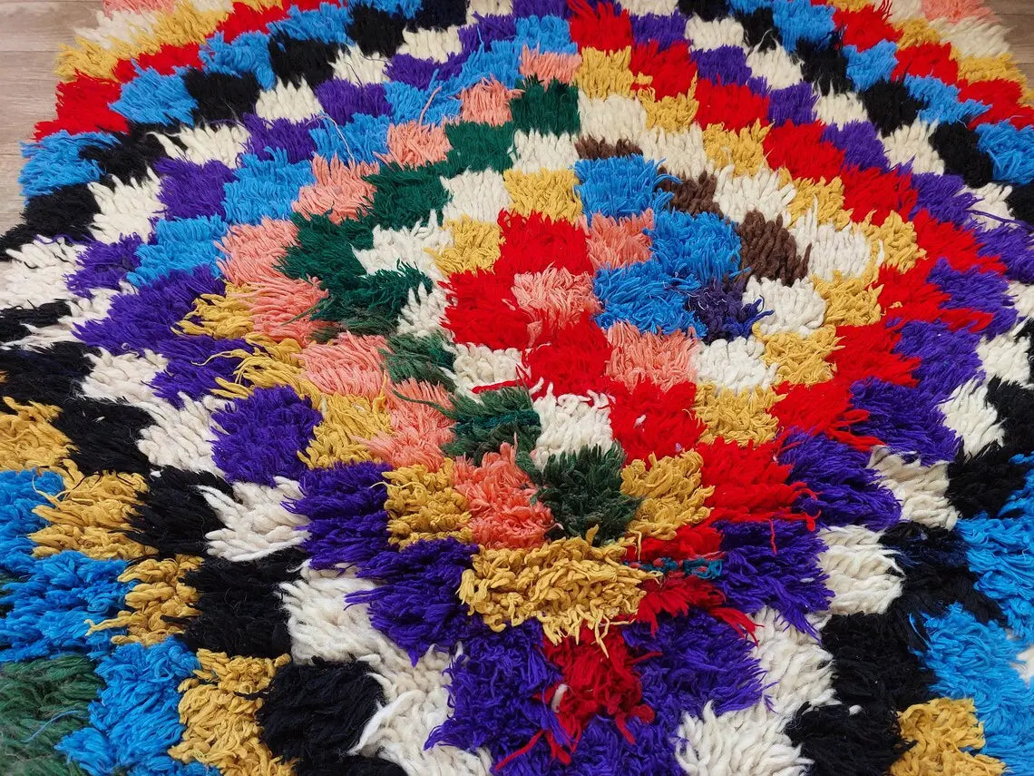 Moroccan Boucherouite Rug, 90 X 197cm, Authentic Berber Runner, Handmade Colorful Small Rug, Recycled Textile Rug MoroccanBazzArts