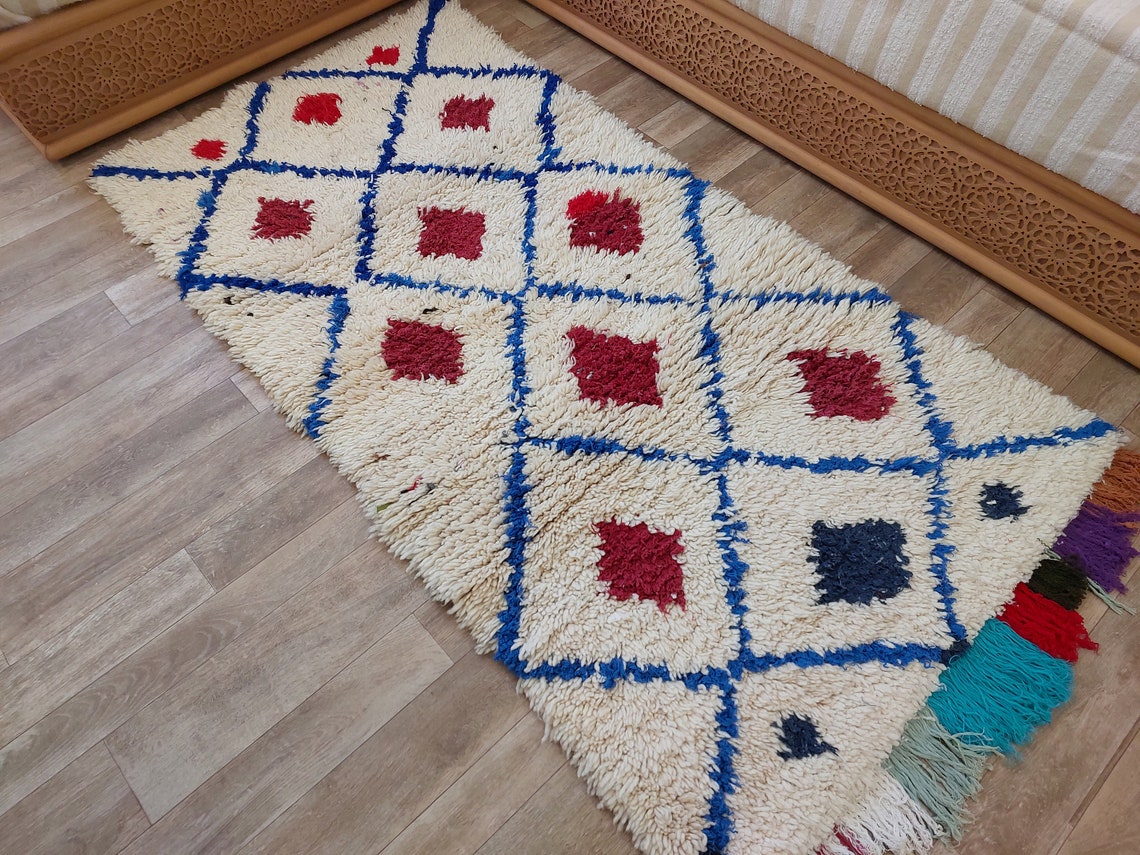 Small Moroccan Rug - Vintage Beni Ourain Rug - Handknotted Berber Rug - Boucherouite Rug - Used Rug 3.1x6.2ft MoroccanBazzArts