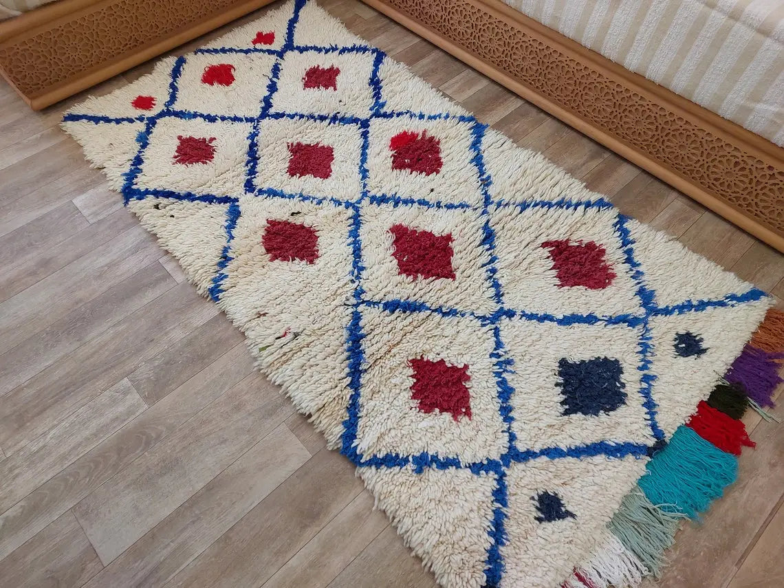 Small Moroccan Rug - Vintage Beni Ourain Rug - Handknotted Berber Rug - Boucherouite Rug - Used Rug 3.1x6.2ft MoroccanBazzArts