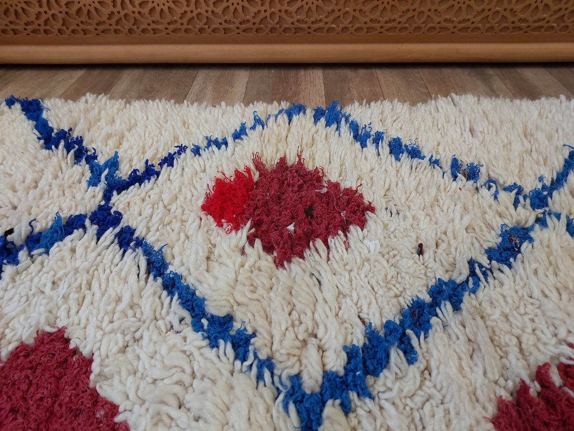 Small Moroccan Rug - Vintage Beni Ourain Rug - Handknotted Berber Rug - Boucherouite Rug - Used Rug 3.1x6.2ft MoroccanBazzArts
