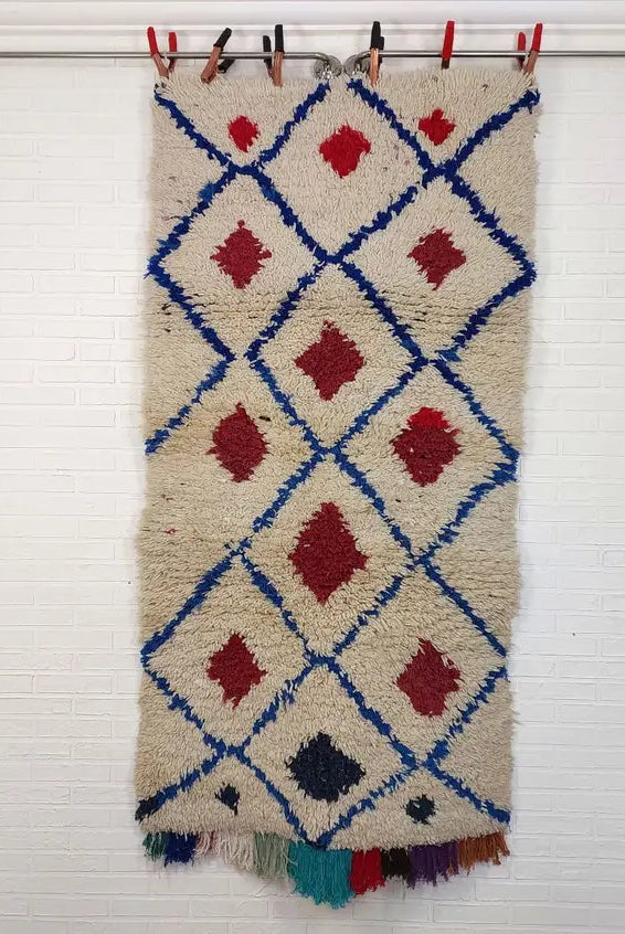 Small Moroccan Rug - Vintage Beni Ourain Rug - Handknotted Berber Rug - Boucherouite Rug - Used Rug 3.1x6.2ft MoroccanBazzArts