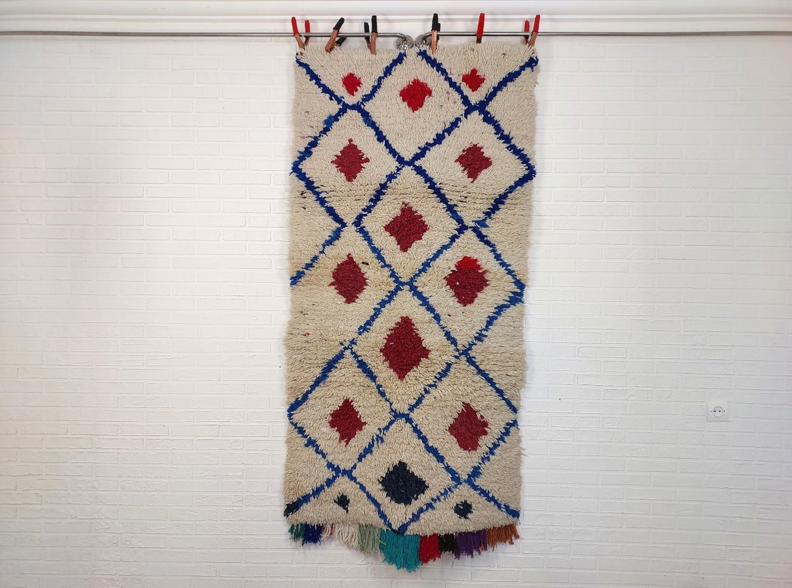 Small Moroccan Rug - Vintage Beni Ourain Rug - Handknotted Berber Rug - Boucherouite Rug - Used Rug 3.1x6.2ft MoroccanBazzArts