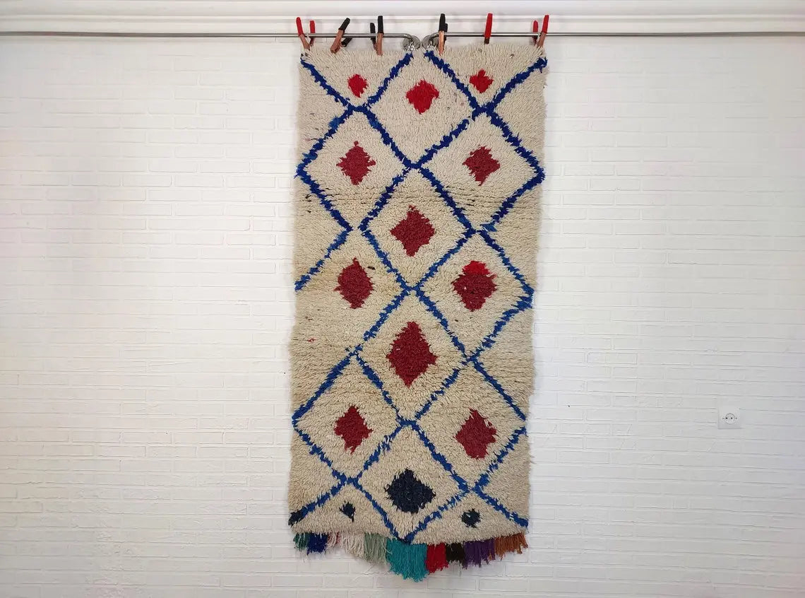 Small Moroccan Rug - Vintage Beni Ourain Rug - Handknotted Berber Rug - Boucherouite Rug - Used Rug 3.1x6.2ft MoroccanBazzArts