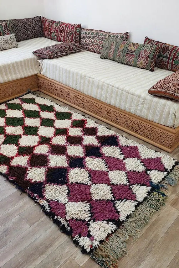 Vintage Moroccan Beni Ouarain Runner: Fluffy Handknotted Berber Wool Rug For Entryway MoroccanBazzArts