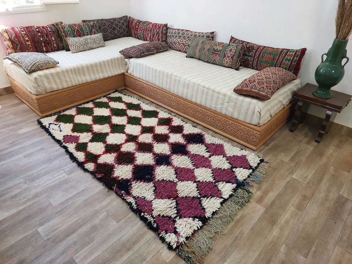 Vintage Moroccan Beni Ouarain Runner: Fluffy Handknotted Berber Wool Rug For Entryway MoroccanBazzArts
