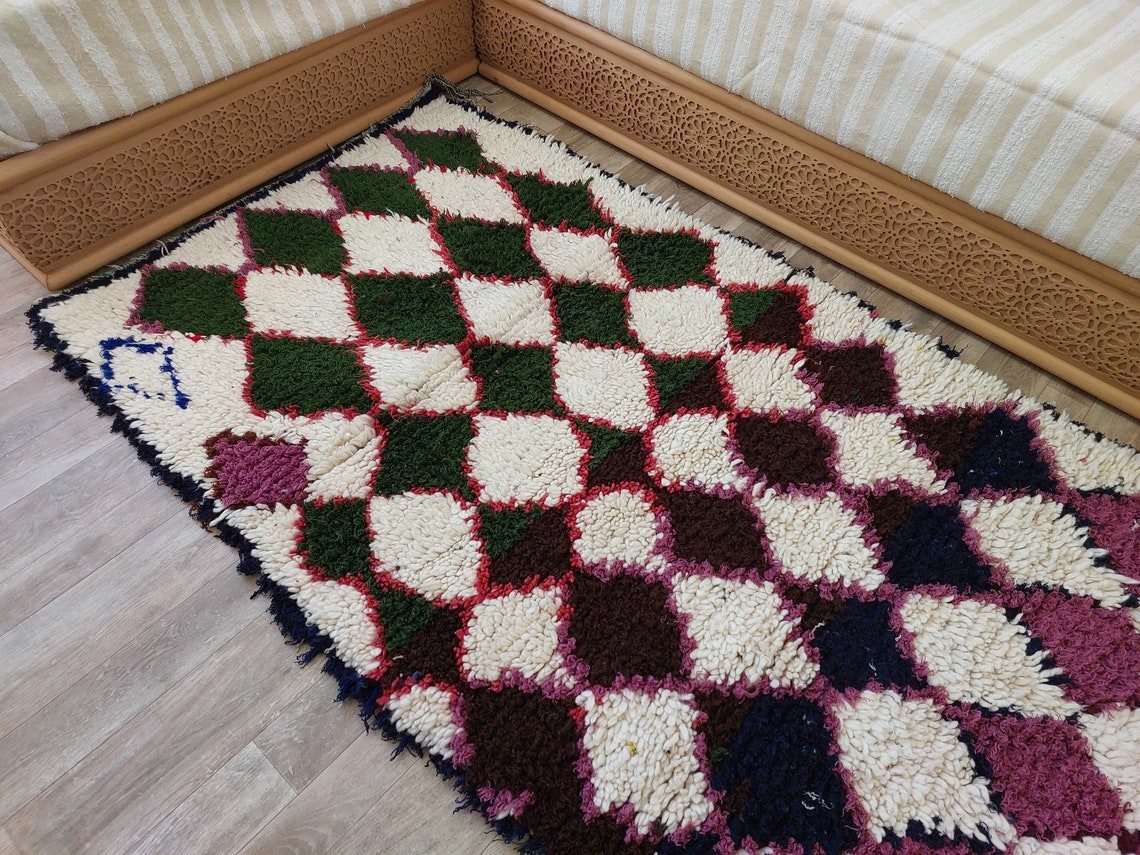 Vintage Moroccan Beni Ouarain Runner: Fluffy Handknotted Berber Wool Rug For Entryway MoroccanBazzArts
