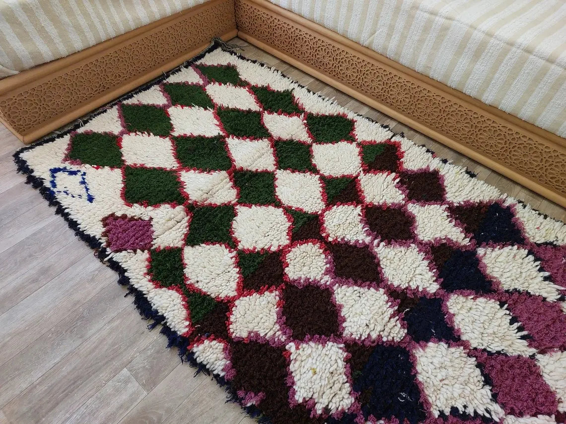 Vintage Moroccan Beni Ouarain Runner: Fluffy Handknotted Berber Wool Rug For Entryway MoroccanBazzArts