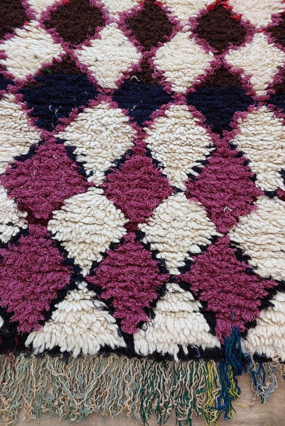 Vintage Moroccan Beni Ouarain Runner: Fluffy Handknotted Berber Wool Rug For Entryway MoroccanBazzArts