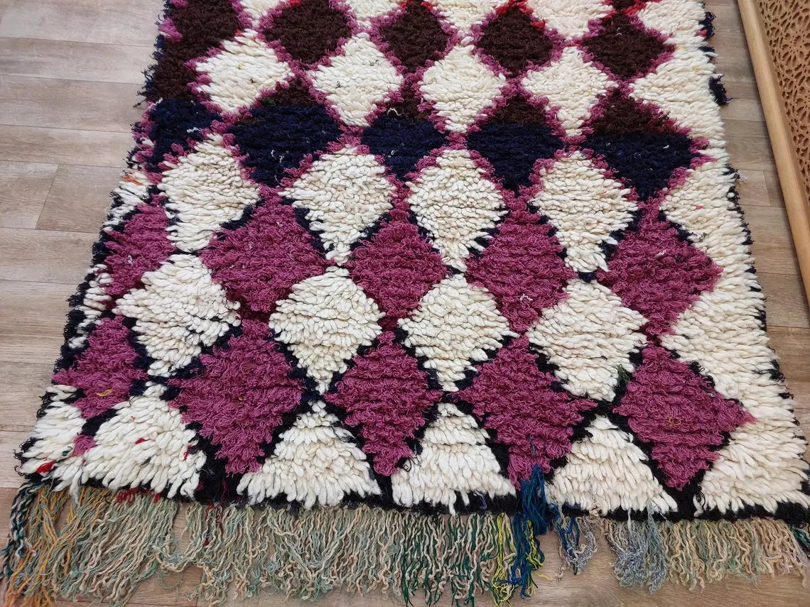 Vintage Moroccan Beni Ouarain Runner: Fluffy Handknotted Berber Wool Rug For Entryway MoroccanBazzArts