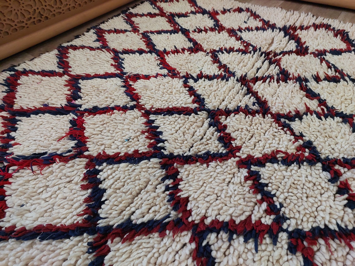 Vintage Small Moroccan Rug, Handmade Beni Ourain Rug, Small Berber Carpet, Authentic Small Rug 3.6x6.7 Ft MoroccanBazzArts