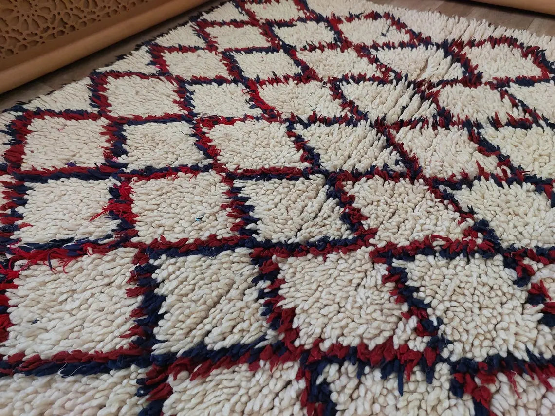 Vintage Small Moroccan Rug, Handmade Beni Ourain Rug, Small Berber Carpet, Authentic Small Rug 3.6x6.7 Ft MoroccanBazzArts