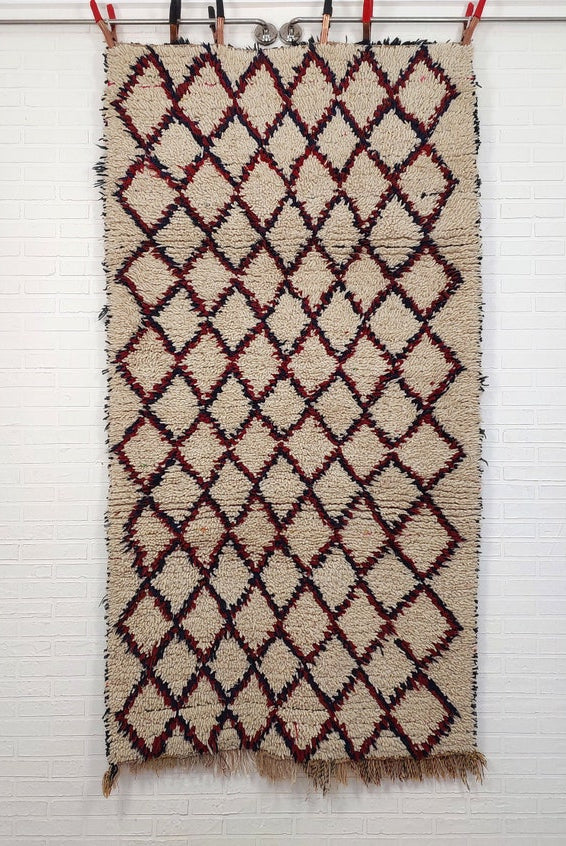 Vintage Small Moroccan Rug, Handmade Beni Ourain Rug, Small Berber Carpet, Authentic Small Rug 3.6x6.7 Ft MoroccanBazzArts