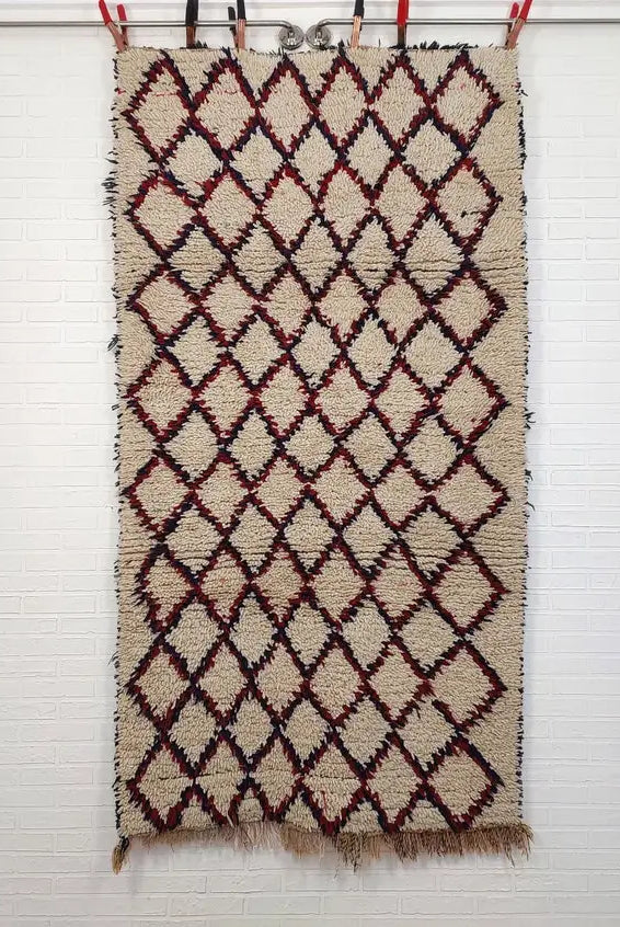 Vintage Small Moroccan Rug, Handmade Beni Ourain Rug, Small Berber Carpet, Authentic Small Rug 3.6x6.7 Ft MoroccanBazzArts