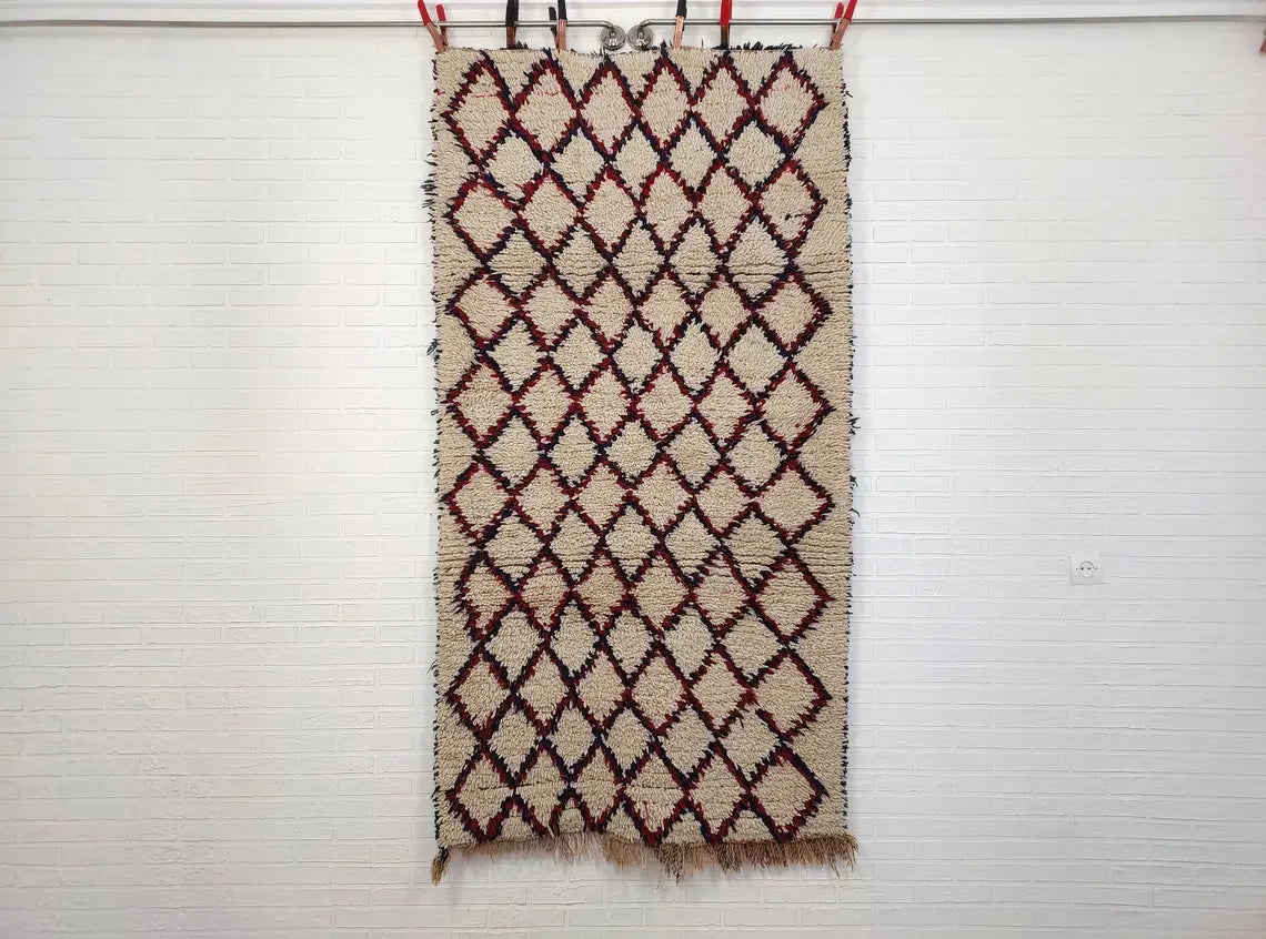 Vintage Small Moroccan Rug, Handmade Beni Ourain Rug, Small Berber Carpet, Authentic Small Rug 3.6x6.7 Ft MoroccanBazzArts