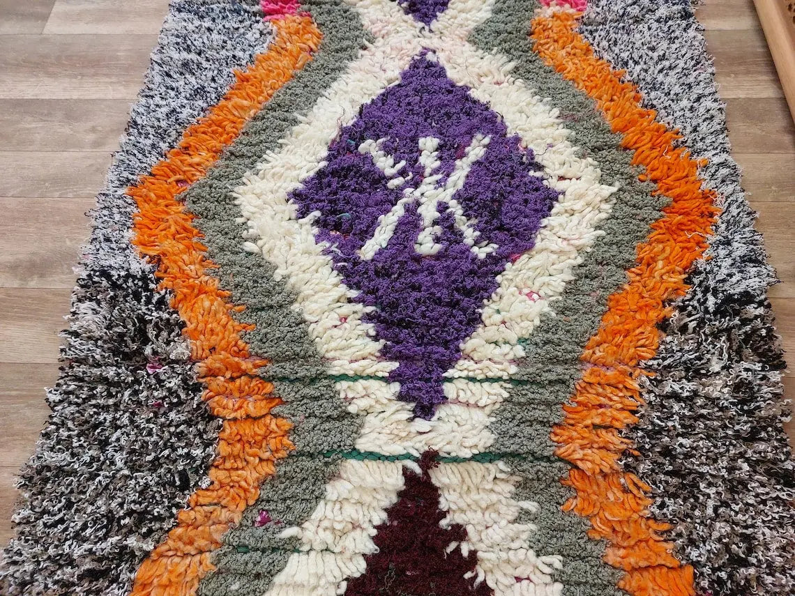 Small Moroccan Rug. Boucharouite Rug. Beni Ourain Rug. Berber Rug. Cute Rug. Handmade Rug 193x81 Cm MoroccanBazzArts