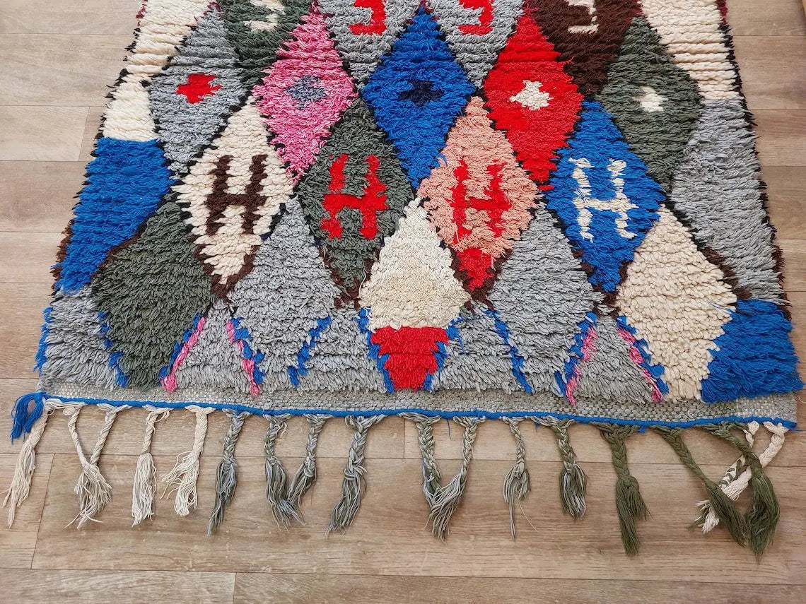 Small Moroccan Boucherouite Rug - Handmade Eco-Friendly - Bright, Bold Patterns 105 x 180cm MoroccanBazzArts