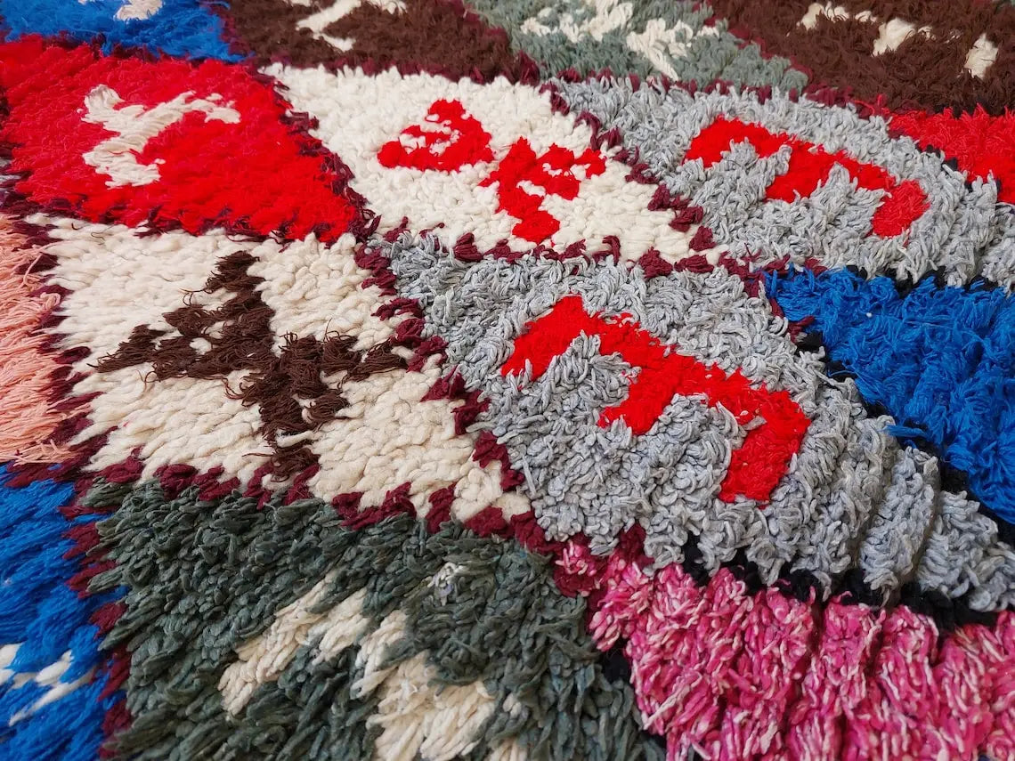 Small Moroccan Boucherouite Rug - Handmade Eco-Friendly - Bright, Bold Patterns 105 x 180cm MoroccanBazzArts