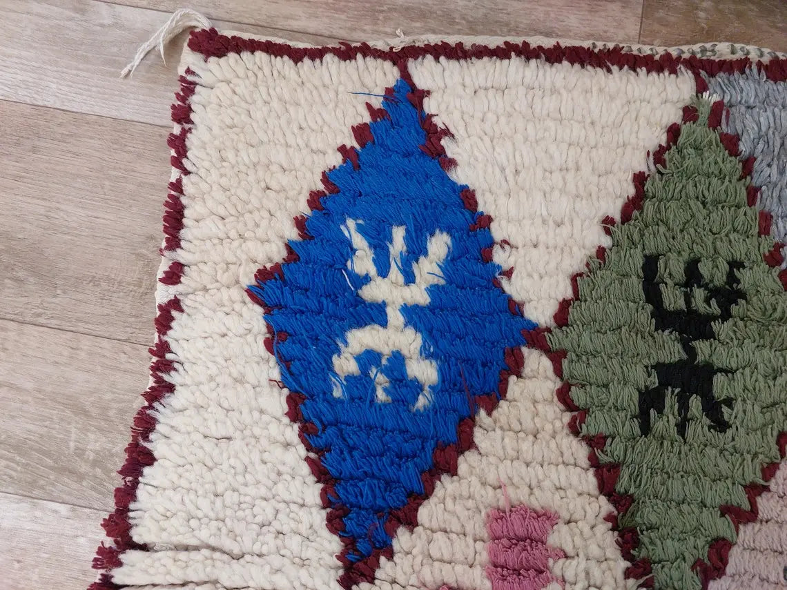 Small Moroccan Boucherouite Rug - Handmade Eco-Friendly - Bright, Bold Patterns 105 x 180cm MoroccanBazzArts