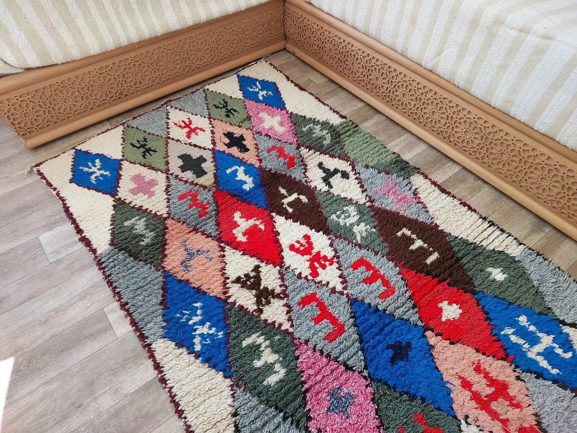 Small Moroccan Boucherouite Rug - Handmade Eco-Friendly - Bright, Bold Patterns 105 x 180cm MoroccanBazzArts