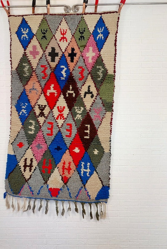 Small Moroccan Boucherouite Rug - Handmade Eco-Friendly - Bright, Bold Patterns 105 x 180cm MoroccanBazzArts