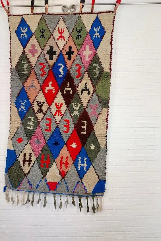 Small Moroccan Boucherouite Rug - Handmade Eco-Friendly - Bright, Bold Patterns 105 x 180cm MoroccanBazzArts