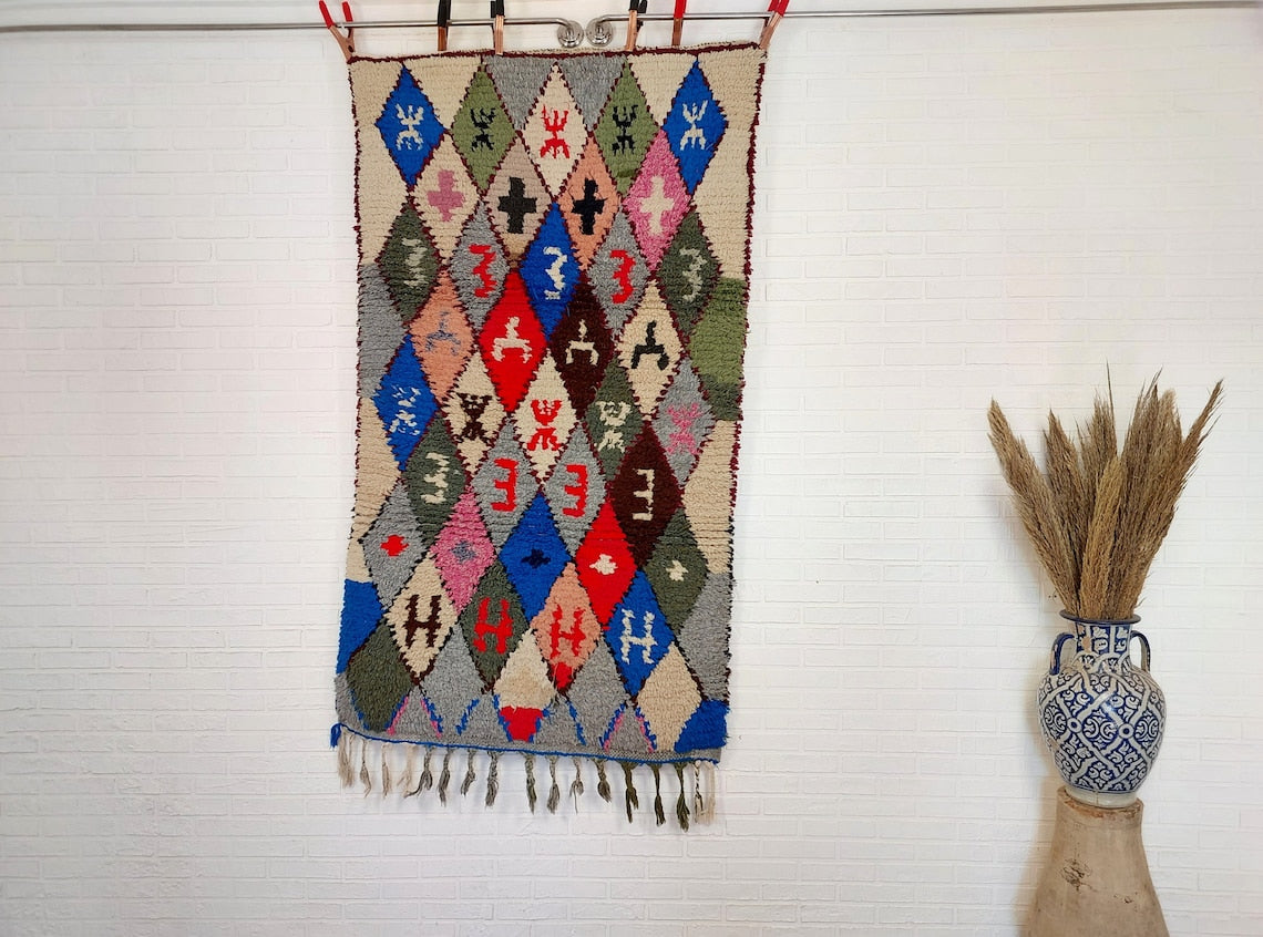 Small Moroccan Boucherouite Rug - Handmade Eco-Friendly - Bright, Bold Patterns 105 x 180cm MoroccanBazzArts